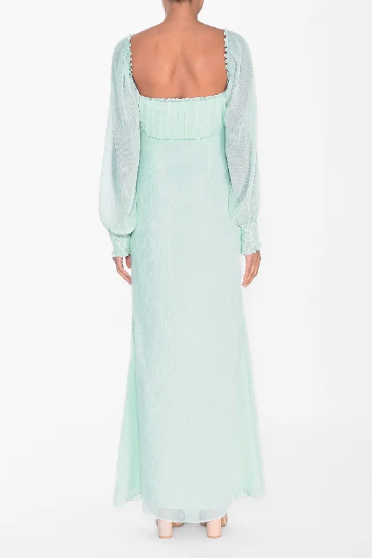 Pale Aqua Button Front Split Front Maxi Dress