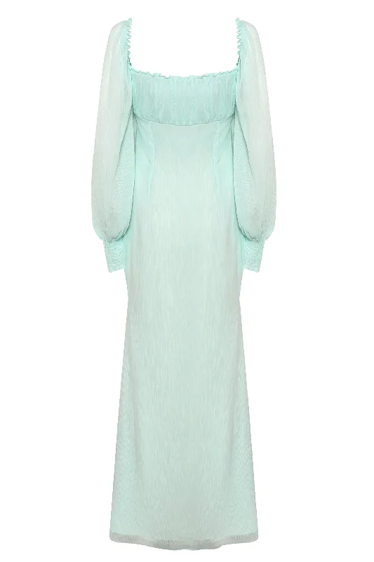 Pale Aqua Button Front Split Front Maxi Dress