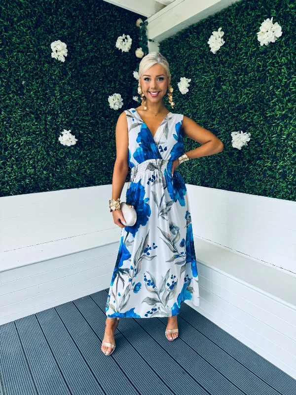 Latina Banded Midi Dress Floral Blue