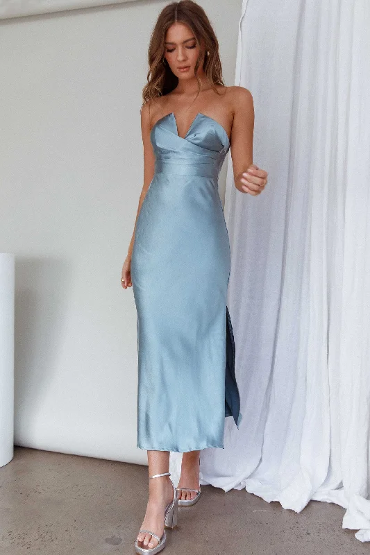 Ma Jolie Strapless Midi Dress Blue