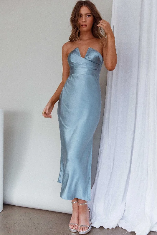 Ma Jolie Strapless Midi Dress Blue