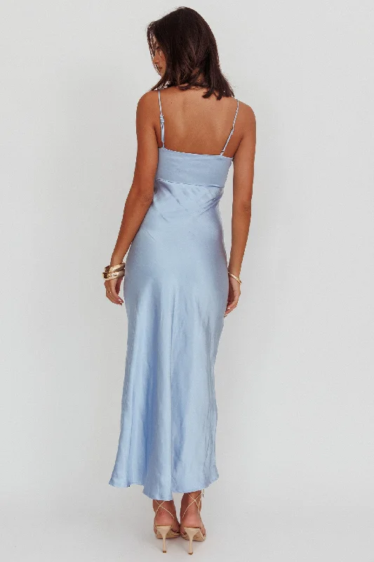 Marlie Side Pleat Maxi Dress Blue