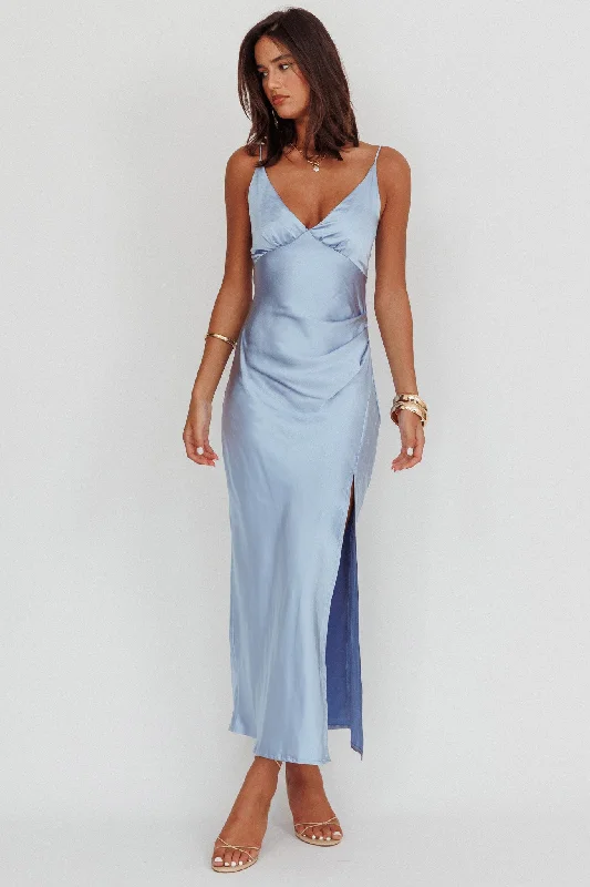 Marlie Side Pleat Maxi Dress Blue