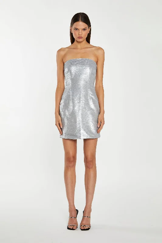 Matt-Silver Sequin Strapless Mini-Dress