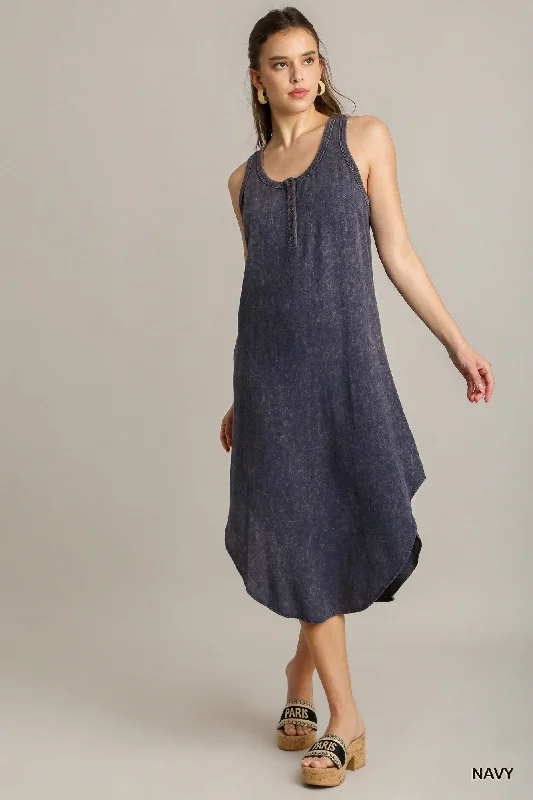 Mineral Wash Rounded Hem Midi Dress