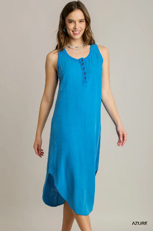 Mineral Wash Rounded Hem Midi Dress