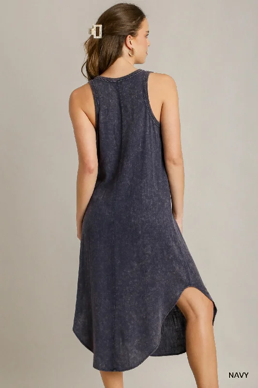 Mineral Wash Rounded Hem Midi Dress