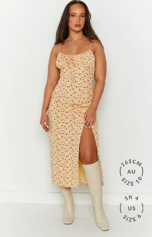 Paloma Yellow Floral Midi Dress