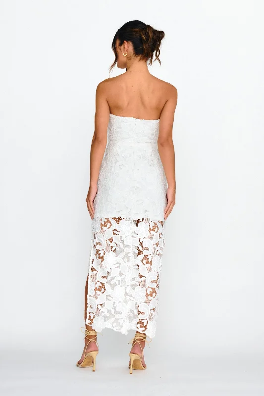 Parisa Sequin Embroidery Overlay Midi Dress White