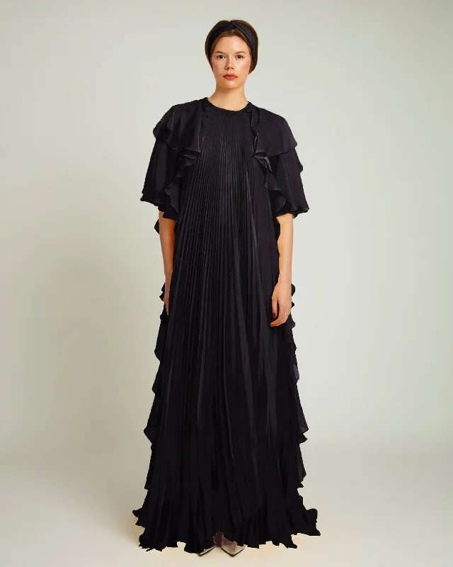 Pleated Ruffled Black Kaftan