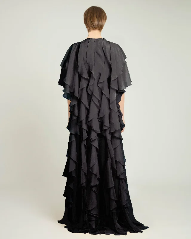 Pleated Ruffled Black Kaftan