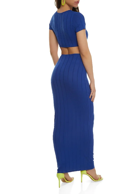 Ribbed O Ring Cut Out Maxi Dress