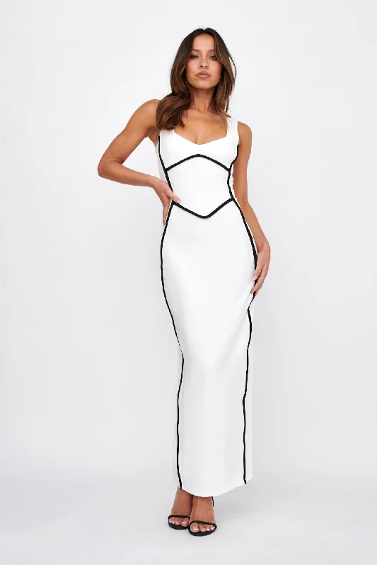 Shenae Piping Trim Maxi Dress White