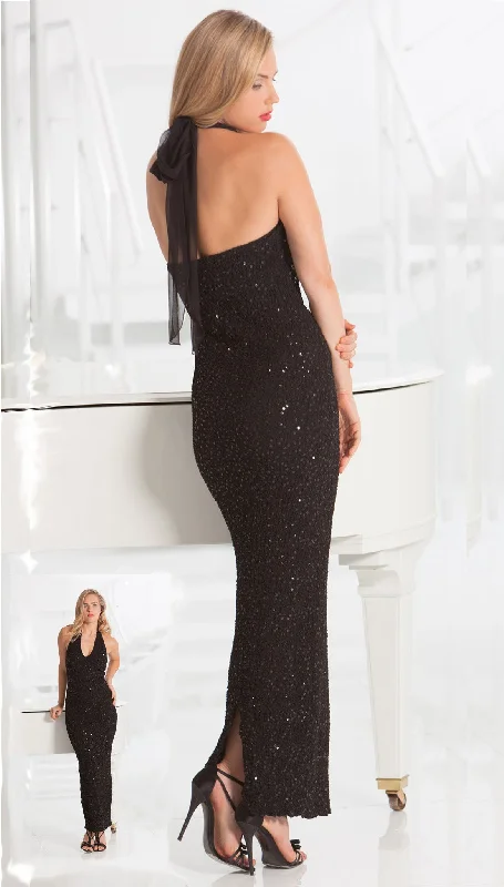 Silk Pucker Sequin Halter Dress (full length) - D1532SB