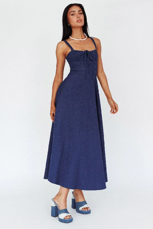 Sweet Pea Tied Bust Maxi Dress Indigo