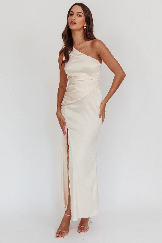 Taniesha One-Shoulder Gathered Maxi Dress Champagne