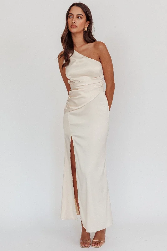 Taniesha One-Shoulder Gathered Maxi Dress Champagne