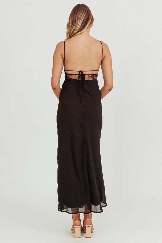 These Days Backless Lace Waist Maxi Dress Black