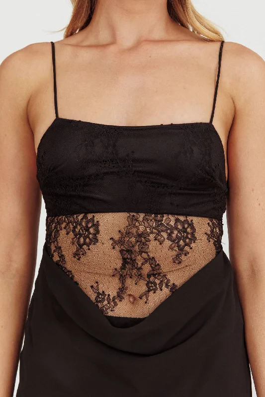 These Days Backless Lace Waist Maxi Dress Black