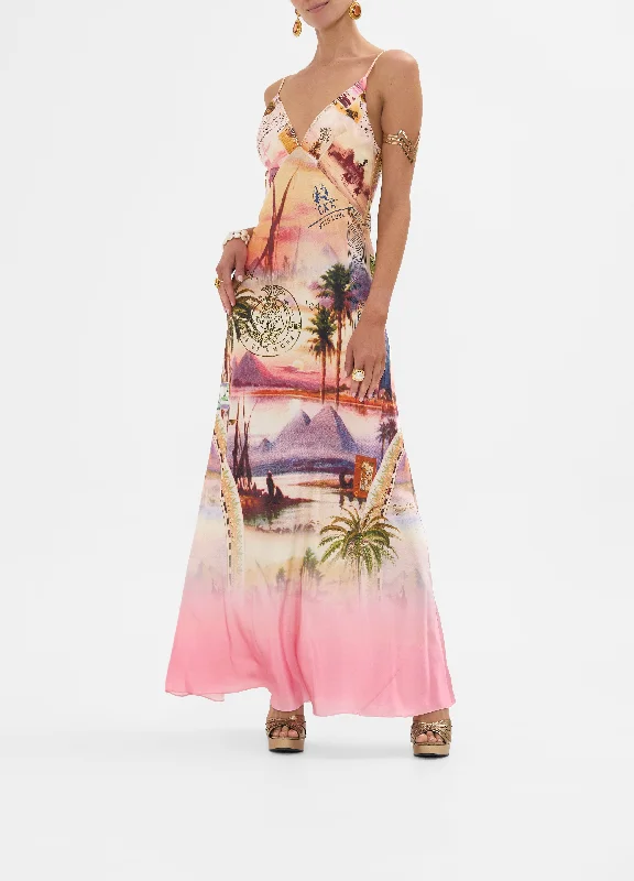 V Neck Full Length Bias Slip Dress - Millas Got Mail