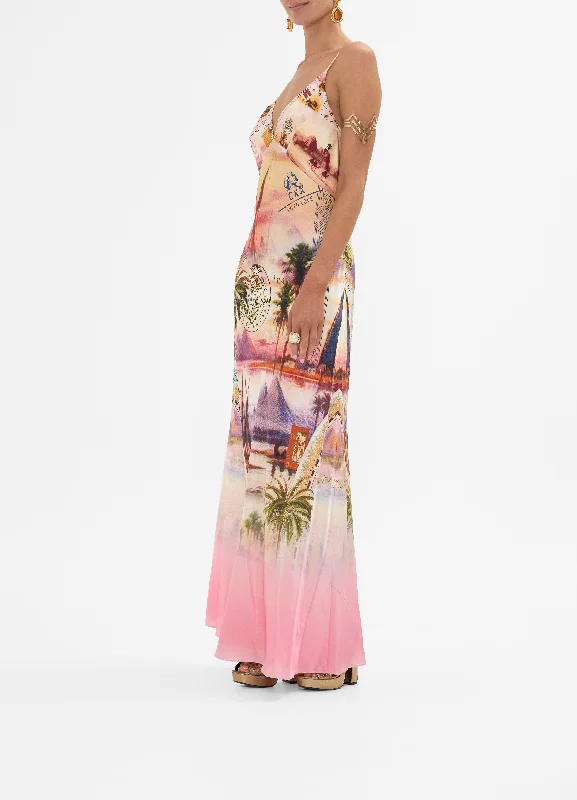 V Neck Full Length Bias Slip Dress - Millas Got Mail