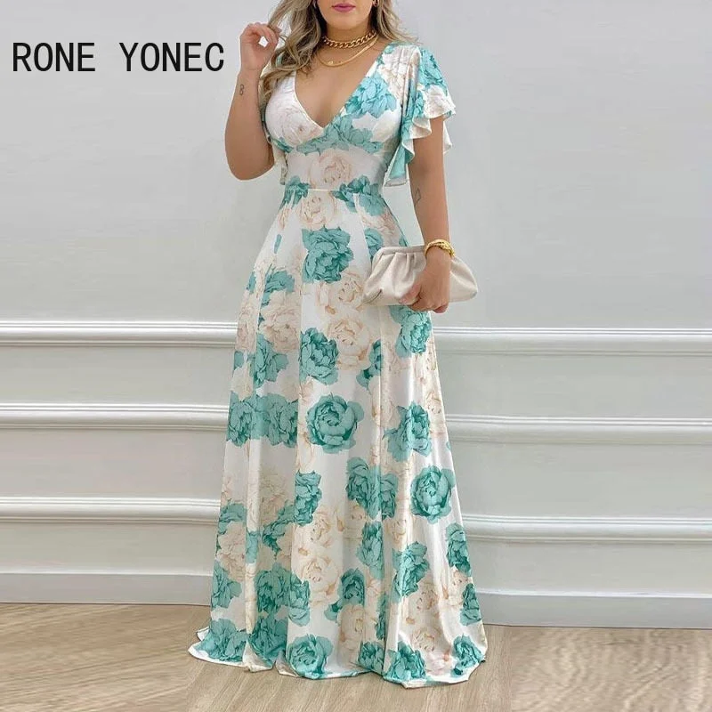 Women Elegant Chiffon Floral Maxi Dress