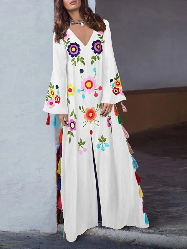 Women's Dresses Bohemian Print Multicolor Fringed Slit Dress