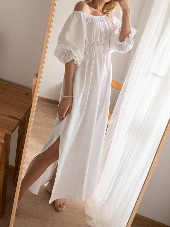 Women's Dresses Loose One-Shoulder Mid Sleeve Slit Dress