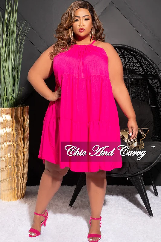 Final Sale Plus Size Halter Tiered Babydoll Dress in Magenta