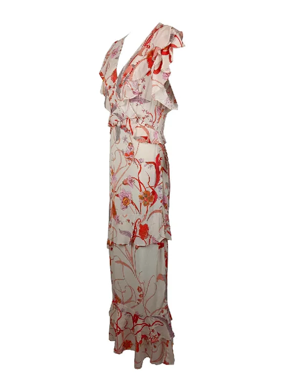 2230060 V-Neck Ruffled Sleeve Backless Printed Maxi Dress *Last Piece