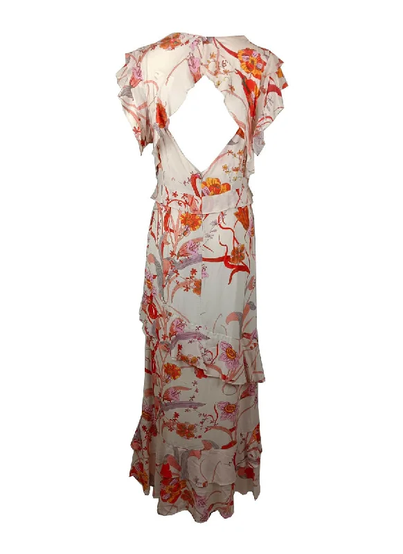 2230060 V-Neck Ruffled Sleeve Backless Printed Maxi Dress *Last Piece