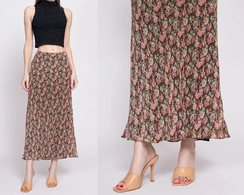 90s Floral Grunge Mid Rise Maxi Skirt - Medium