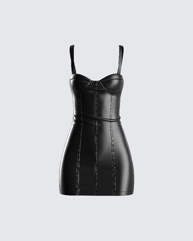 Alara Black Vegan Leather Dress