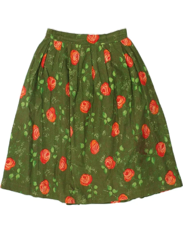 ALEXANDER Womens A-Line Skirt EU 40 Medium W28 Green Floral Cotton