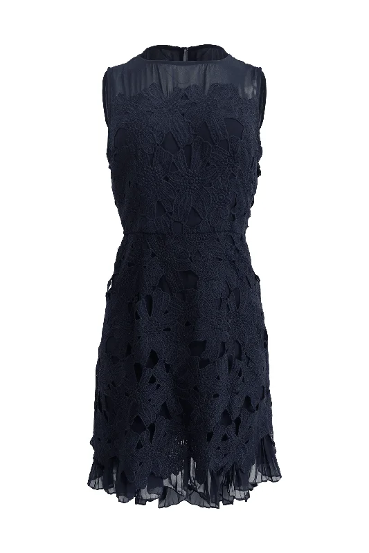 Navy Floral Lace Midi Dress