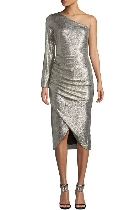 One-Sleeve Foiled Jersey Dress