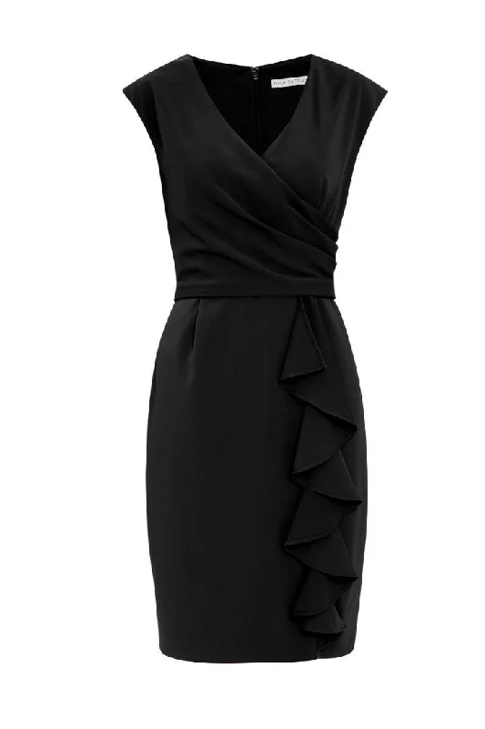 Inona Moss Crepe Dress with Frill Black