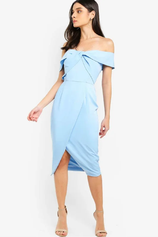 Woven Twist Bardot Midi Dress