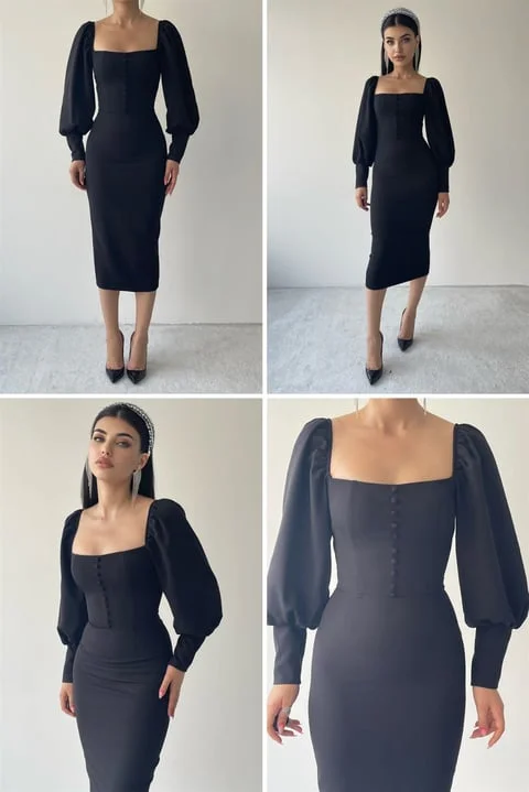 Atlas Fabric Covered Buttoned Pencil dress REF : 7563