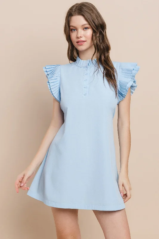 BABY BLUE MOCK NECK BUTTON DOWN DRESS