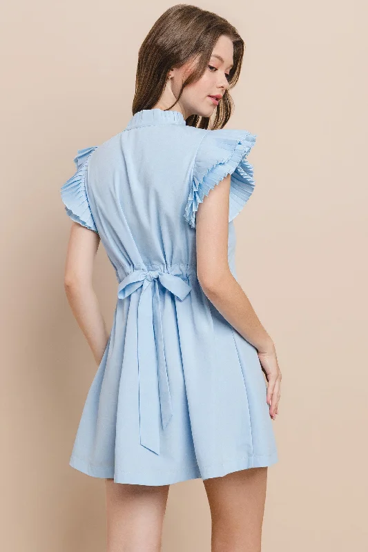 BABY BLUE MOCK NECK BUTTON DOWN DRESS