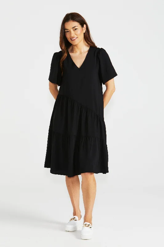 Betty Basics Florence Tiered Dress Black