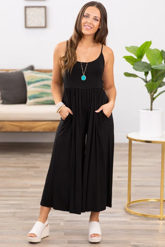 Black Fit and Flare Wide Leg Jumpsuit