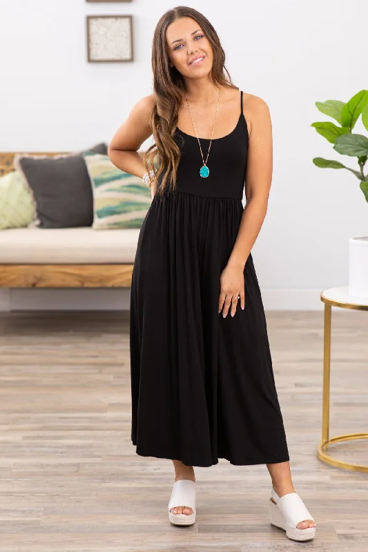 Black Fit and Flare Wide Leg Jumpsuit