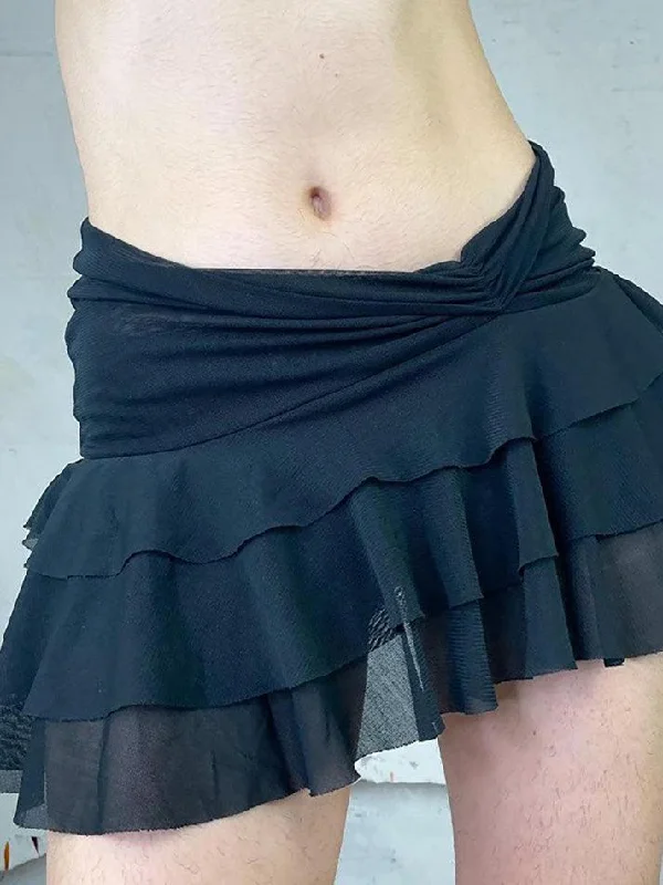 Black Low Rise Mesh Mini Skirt