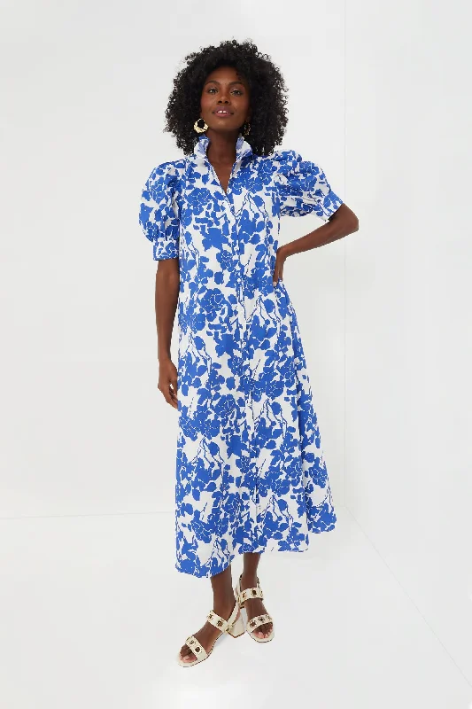 Blue Floral Ruffle Collar Louisa Maxi Dress