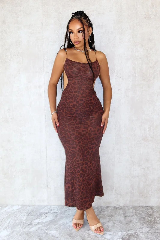 Born To Be Wild Print Mesh Long Dress