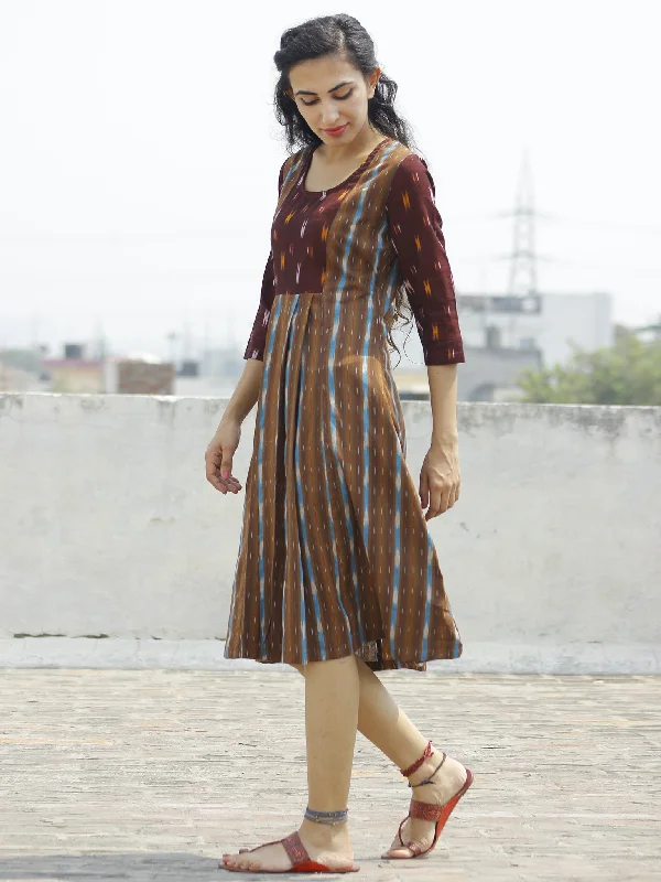 Brown Maroon Blue Orange Ivory Handloom Ikat Cotton Dress -  D111F921