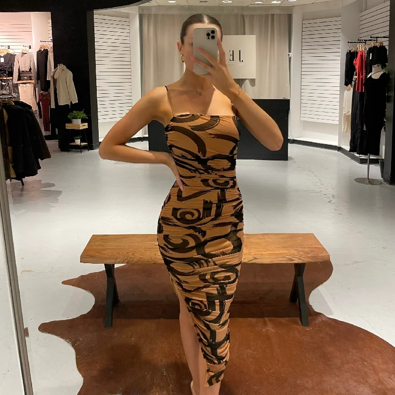 Camel Printed Midi Dress