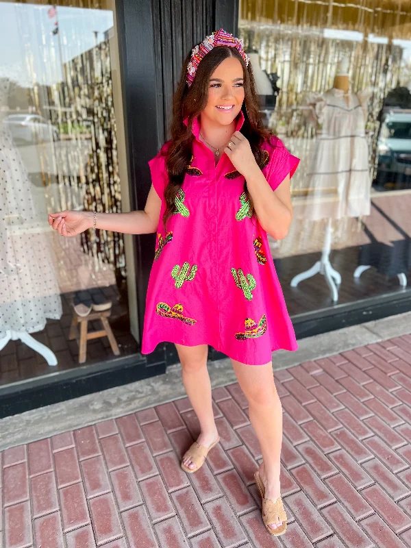 Cinco De Mayo Shirt Dress-Fuchsia